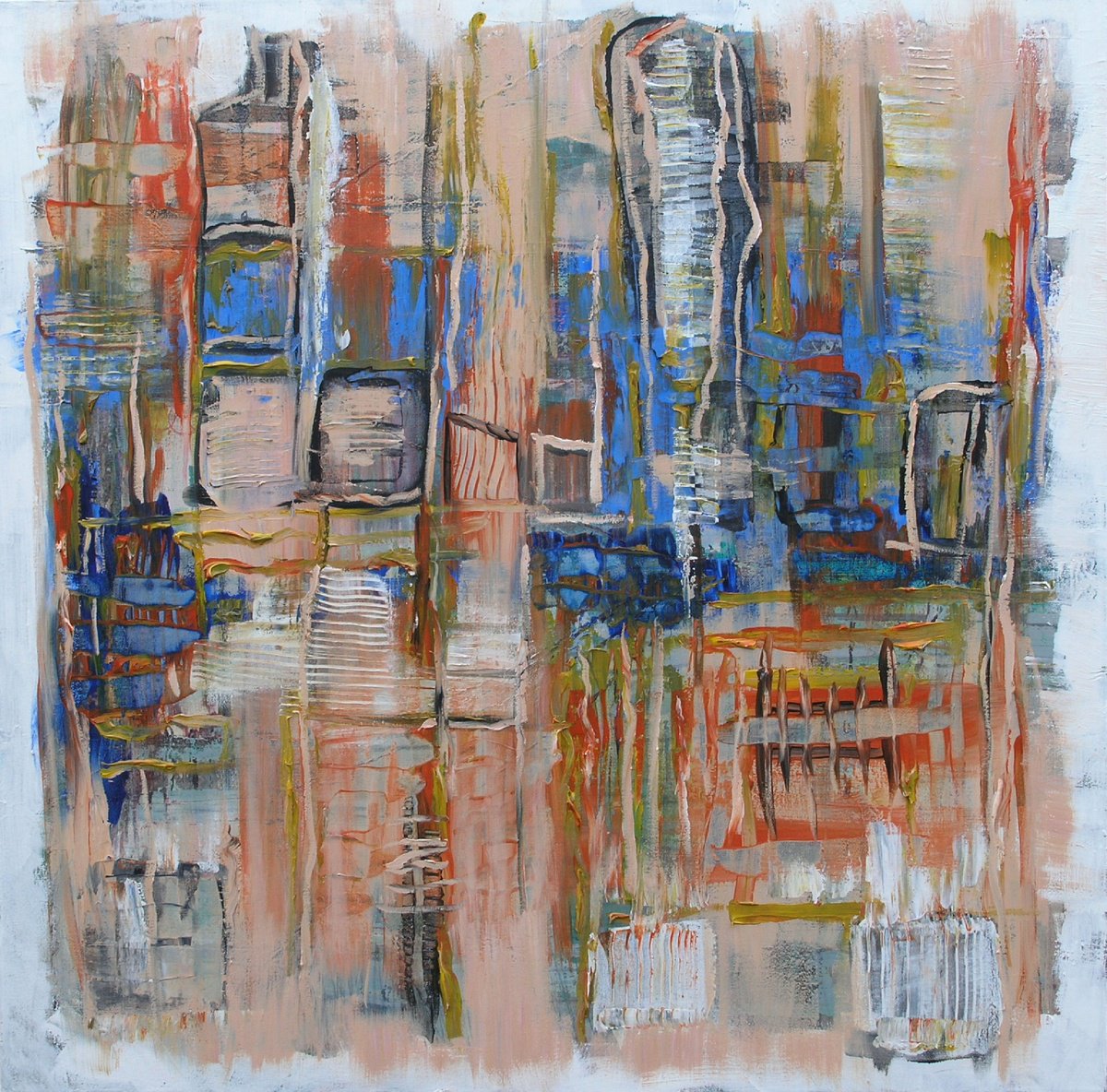 Abstract Acrylic Painting By Loretta Kaltenhauser, 40 X 40", Them Blues, Original Artwork
