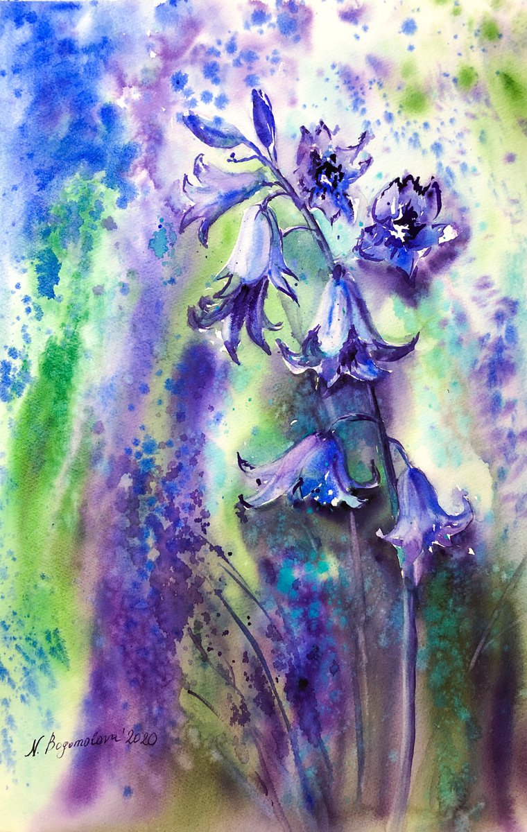 Bellflowers bloom - wildflowers impressionistic artwork by Nadezhda Bogomolova