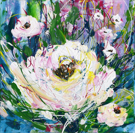 Blooms Of White - Floral Painting by Kathy Morton Stanion