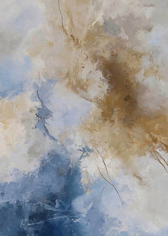 "Sensitive air" Blue and caramel abstract art