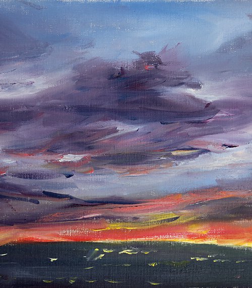 Winter sunset in Salamanca. Original oil painting. Dark sky medium size one of the kind interior decor spain pink by Sasha Romm