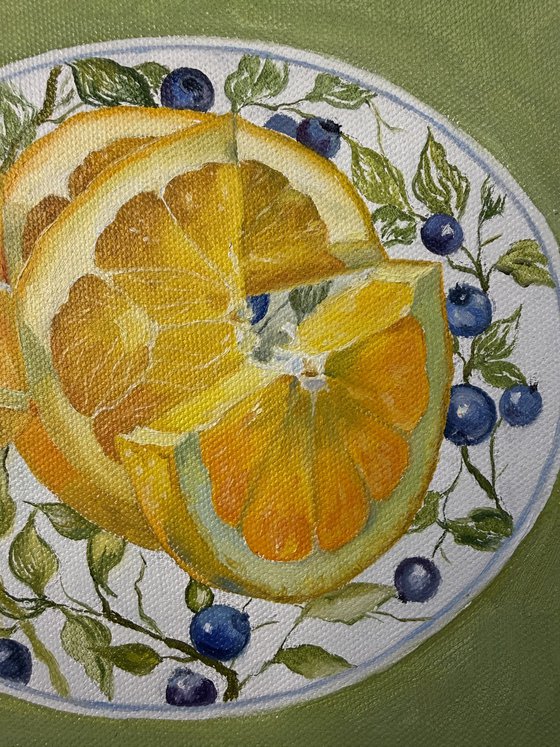 “Orange rhythm on a blue surface”