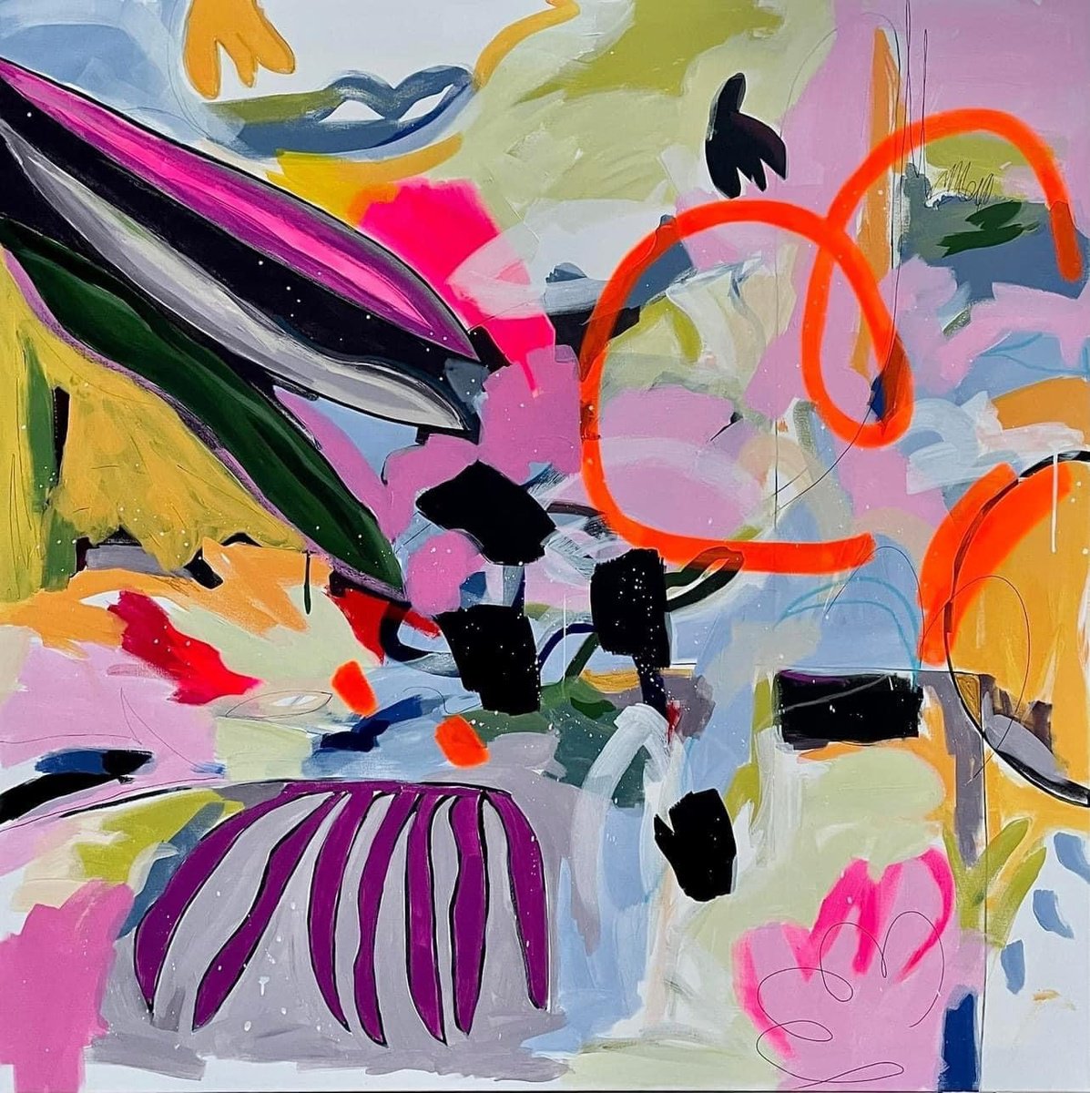 Abstract Botanical Acrylic Painting By Tanya Lytko, 47 X 47", "Tropical Garden", Original Artwork