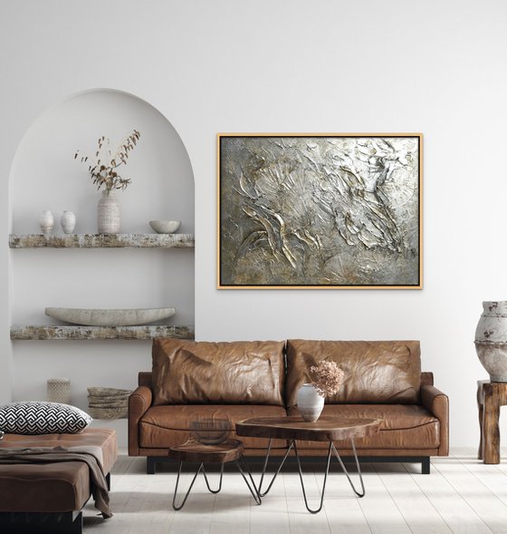 GOLDEN KISSES II. Extra Large Abstract Beige Gold Brown Textured Painting. Modern Art Neutral Colors, Abstraction Landscape Contemporary Artwork for Living Room or Bedroom