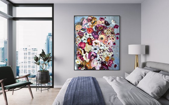 FLORAL SONG- original painting on canvas, XL artwork