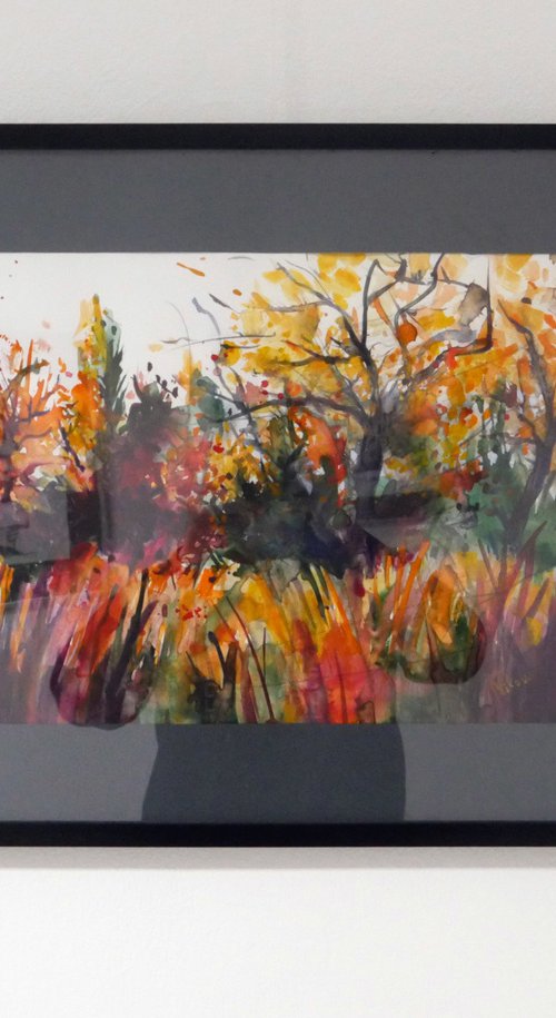 Autumn in South park II - Watercolor framed Painting by Georgi Nikov by Georgi Nikov