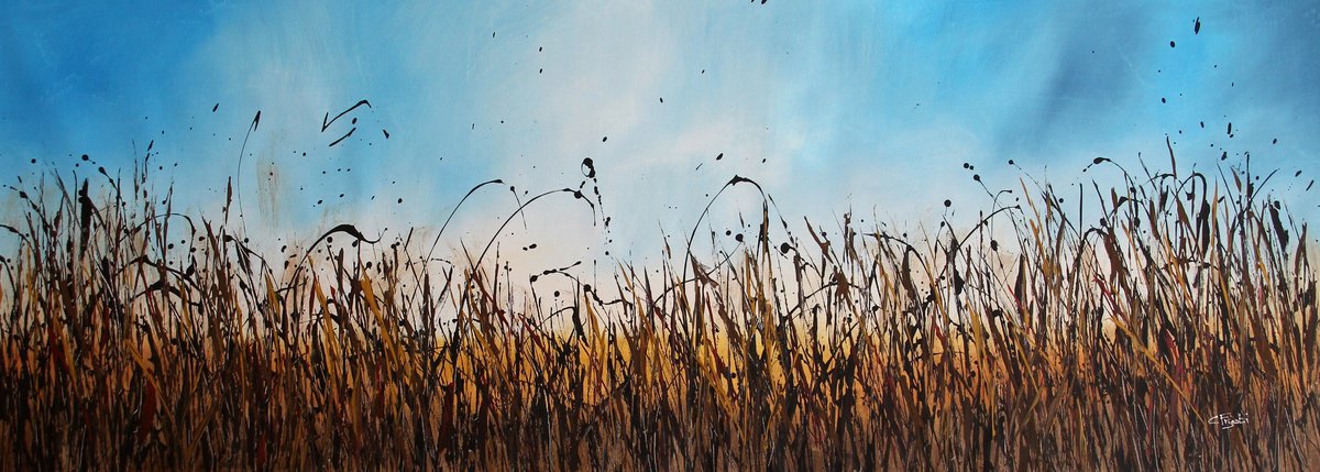 Expressive Landscape Acrylic Painting By Cecilia Frigati, 62 X 23, Good Old Days #7, Original Artwork