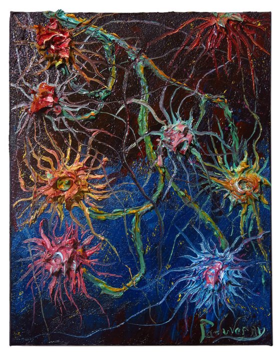 NEURONS (cat. ref. nn70) - Original oil painting floral garden abstract landscape nature flowers