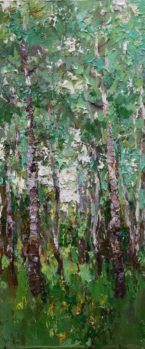 Spring birch forest Original oil painting by Anastasiia Valiulina
