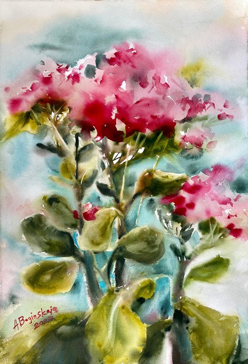 Kalanchoe 3 - floral watercolor by Anna Boginskaia