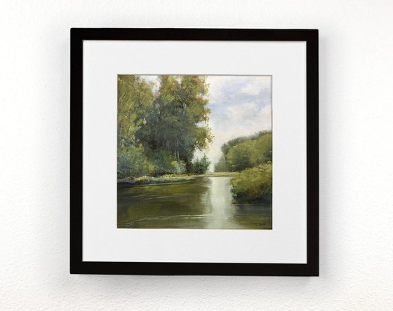 Pond Reflections green trees impressionist landscape