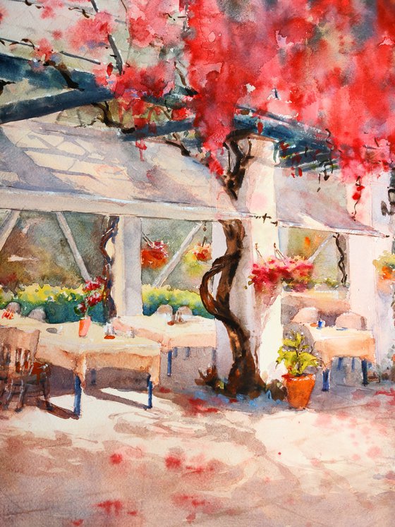 Corfu taverna | Original watercolor painting