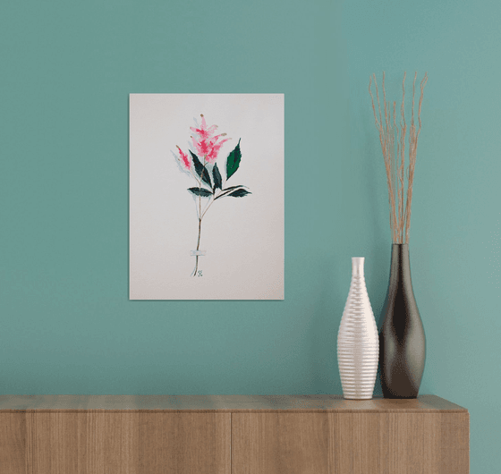 Botanical ORIGINAL watercolor painting, pink flower of mint, romantic gift for her