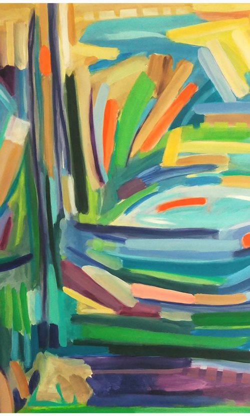 La Mare (The Pond) 29.1x 43 inches  | Large Abstract Landscape | by Celine Baliguian