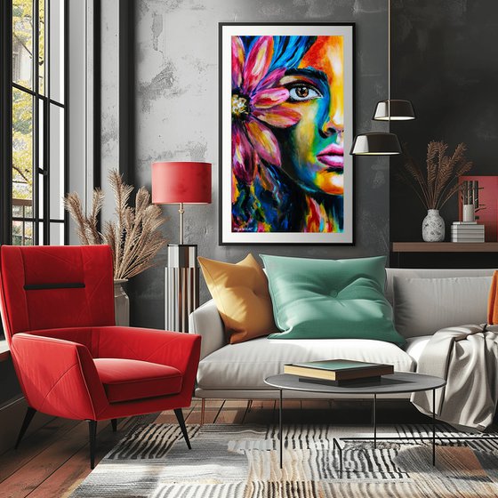 Radiant Soul - Floral Portrait Painting