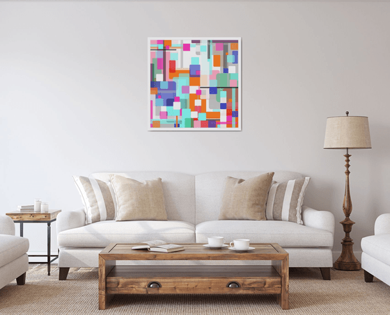 Abstraction artwork multi-colored orang yellow white pink blue black abstract