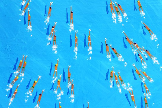 Swimmers 390 race start in deep blue sea. life joy Painting by Ruben Abstract