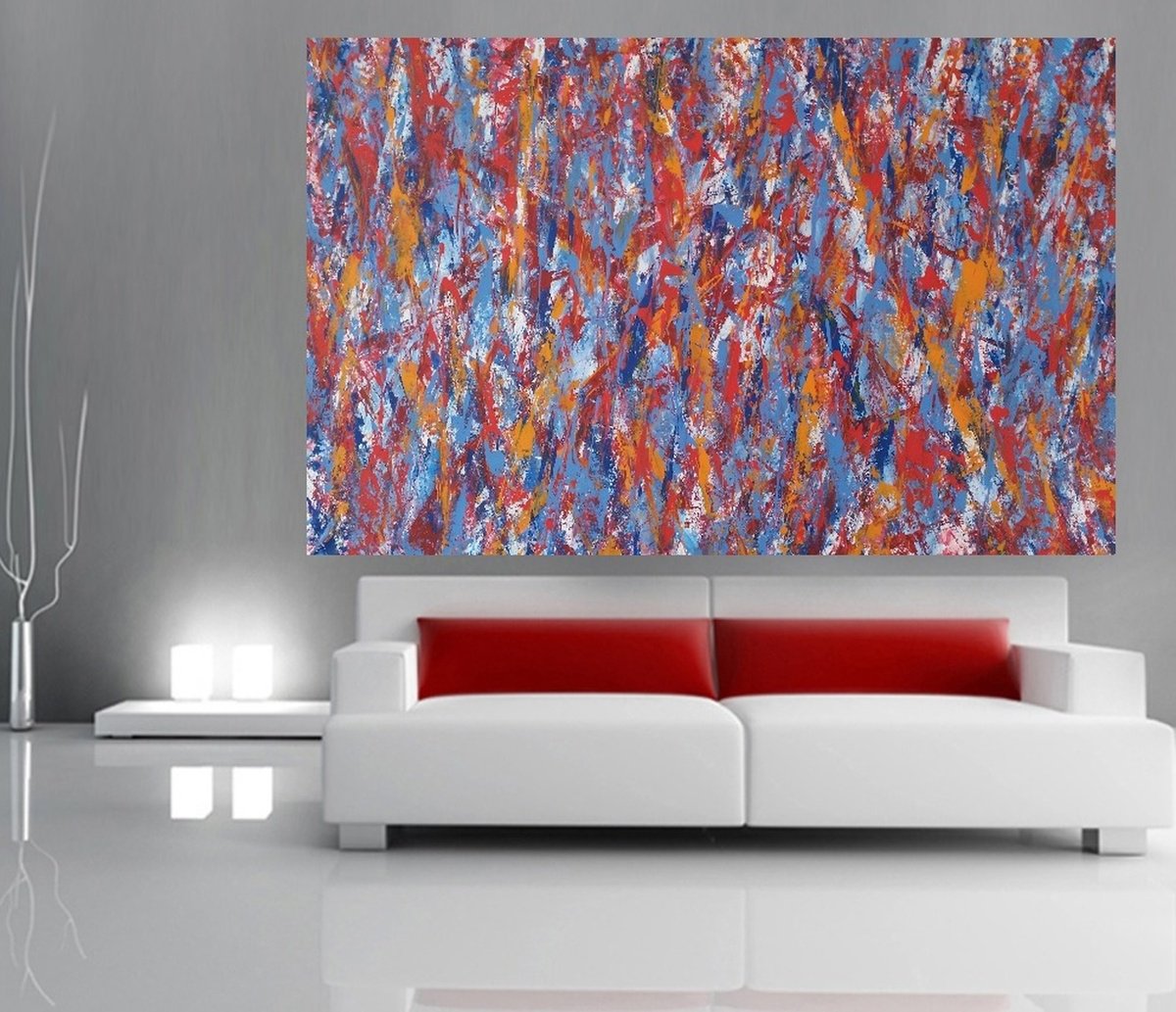 Abstract Acrylic Painting By Max Yaskin, 63 X 39", Geometry 2 By M.y., Original Artwork