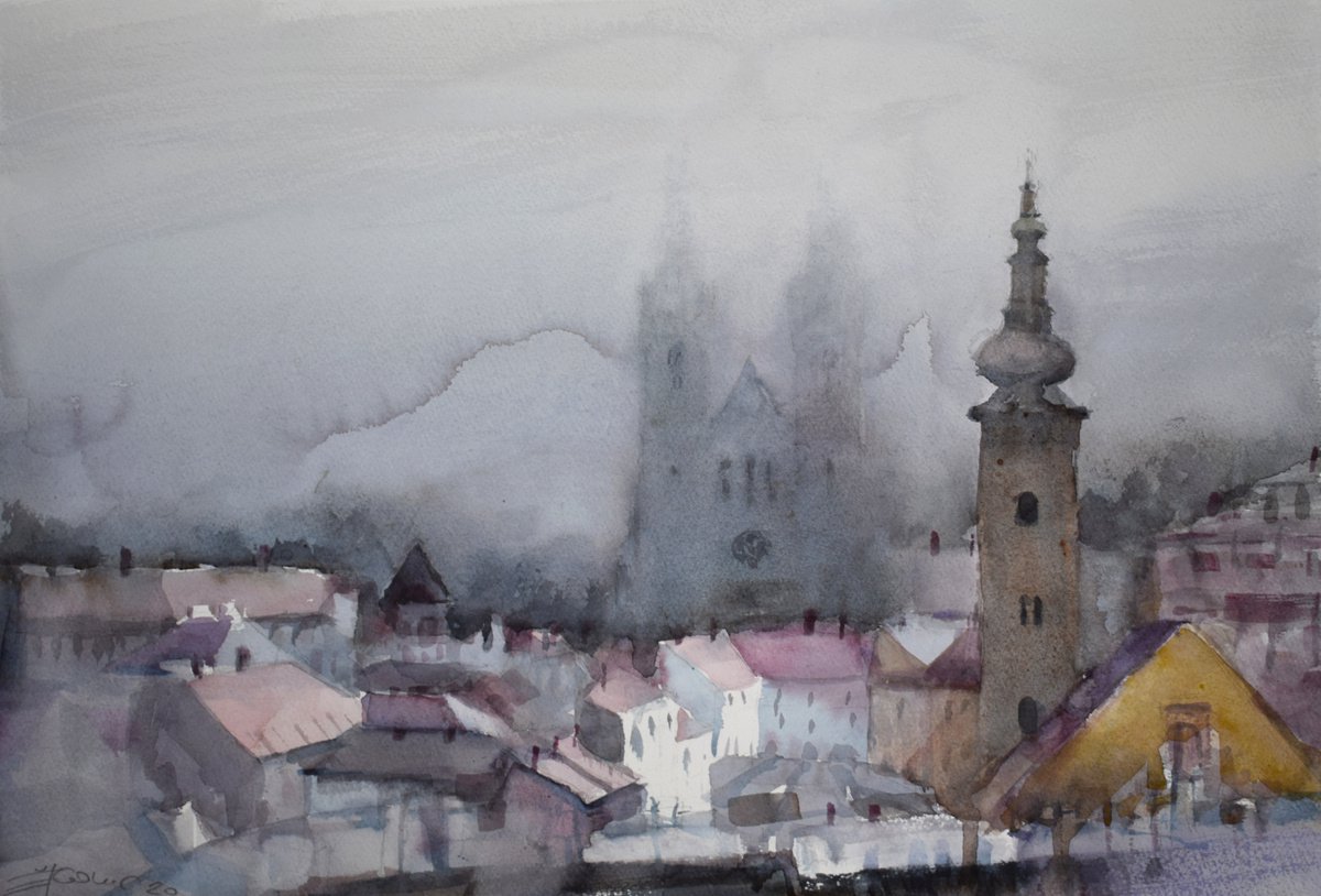 Foggy evening... by Goran igoli? Watercolors