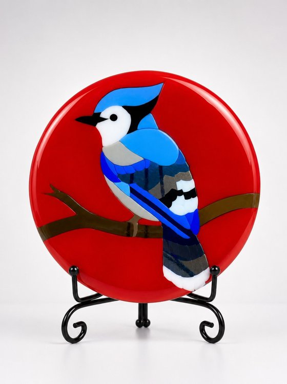 Blue Jay Fused Glass Art
