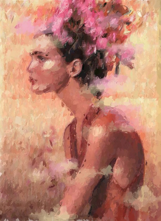 Woman with a  Flower  on yellow