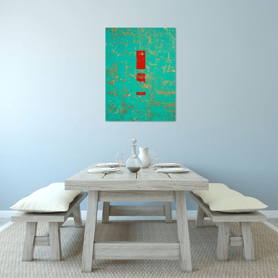 Primitive Aqua Gold Red Abstract