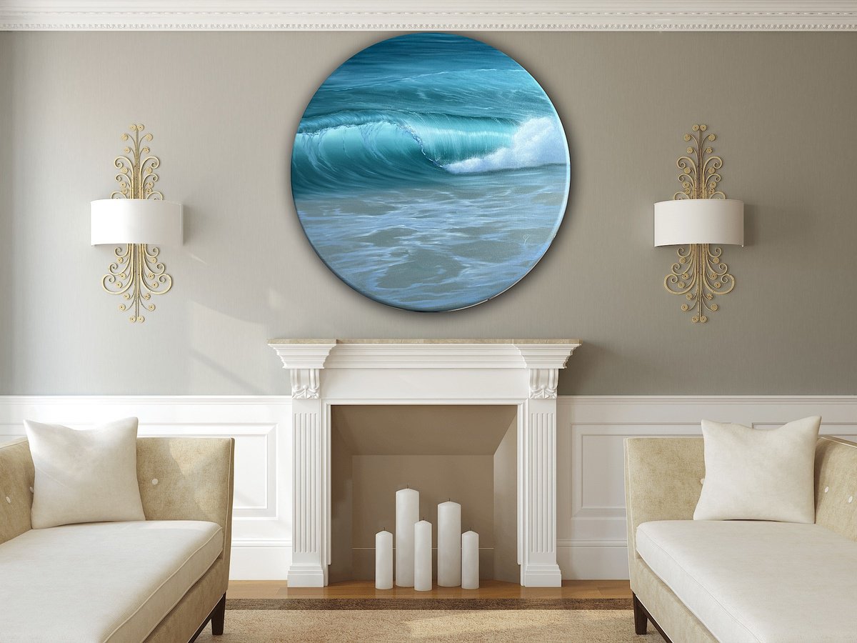 Photorealistic Landscape Oil Painting By Eva Volf, 40 X 40, Emerald Breaker, Original Artwork