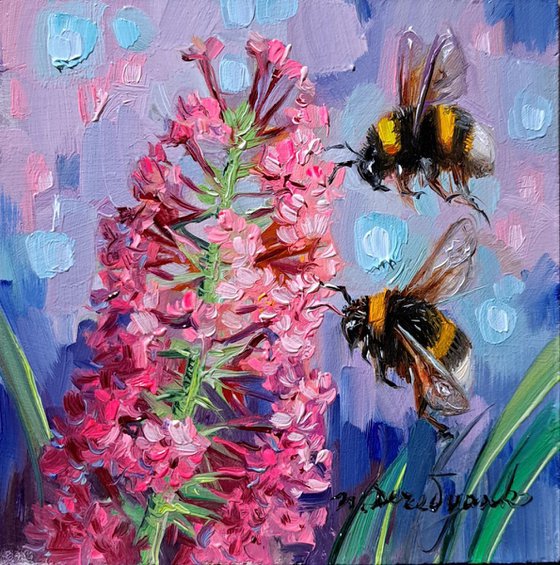 Bumblebee art painting original small framed, Picture couple gifts anniversary