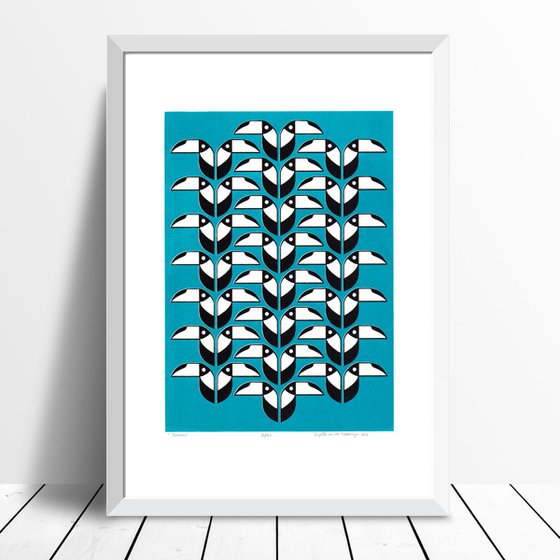 Toucans (turquoise) - Framed FREE UK Delivery