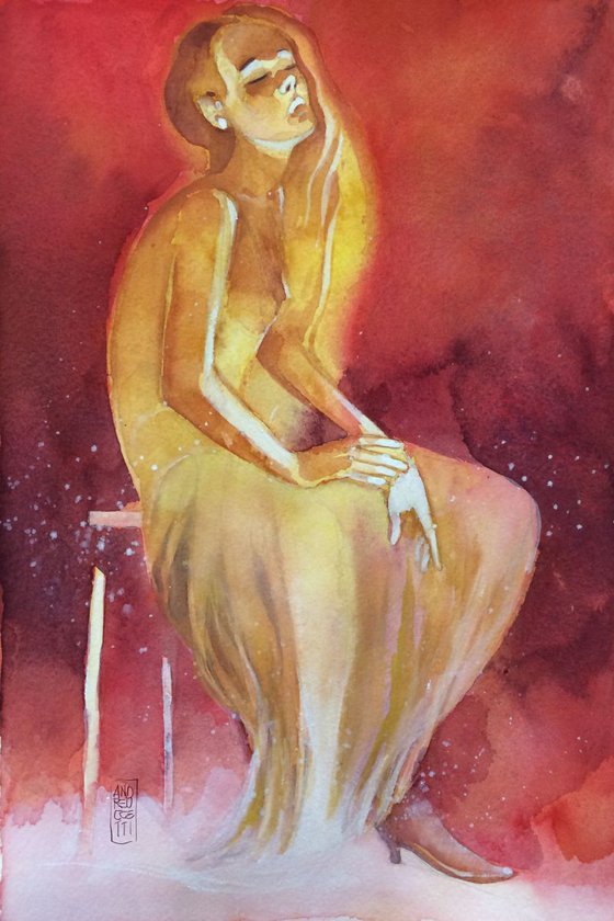 Girl sitting on the golden light