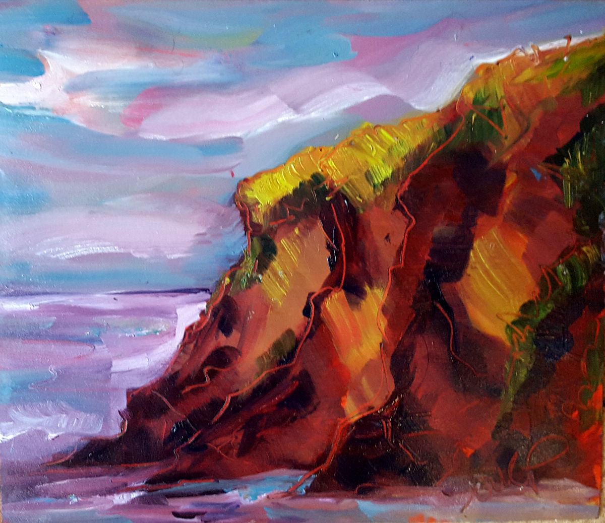 Dusk falls over the cliffs of Rocky Bay by Niki Purcell - Irish Landscape Painting