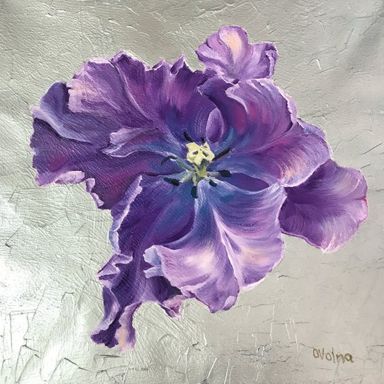set of 2 flowers oil artworks, purple pink flower, violet gallery wall art, small original oil art on canvas, floral wall decor