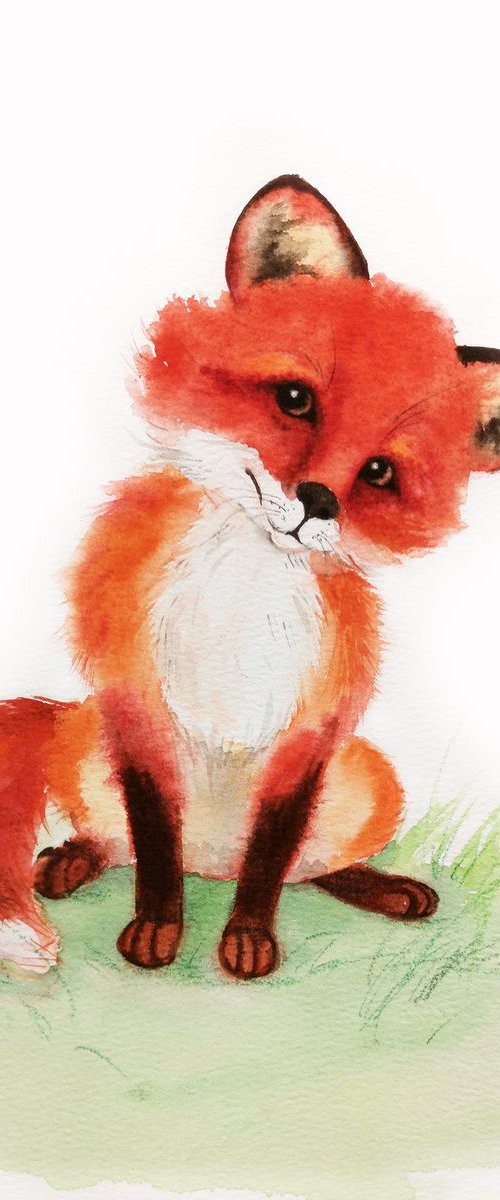 Adorable Baby Fox #2 - Fox Nur by Olga Beliaeva Watercolour