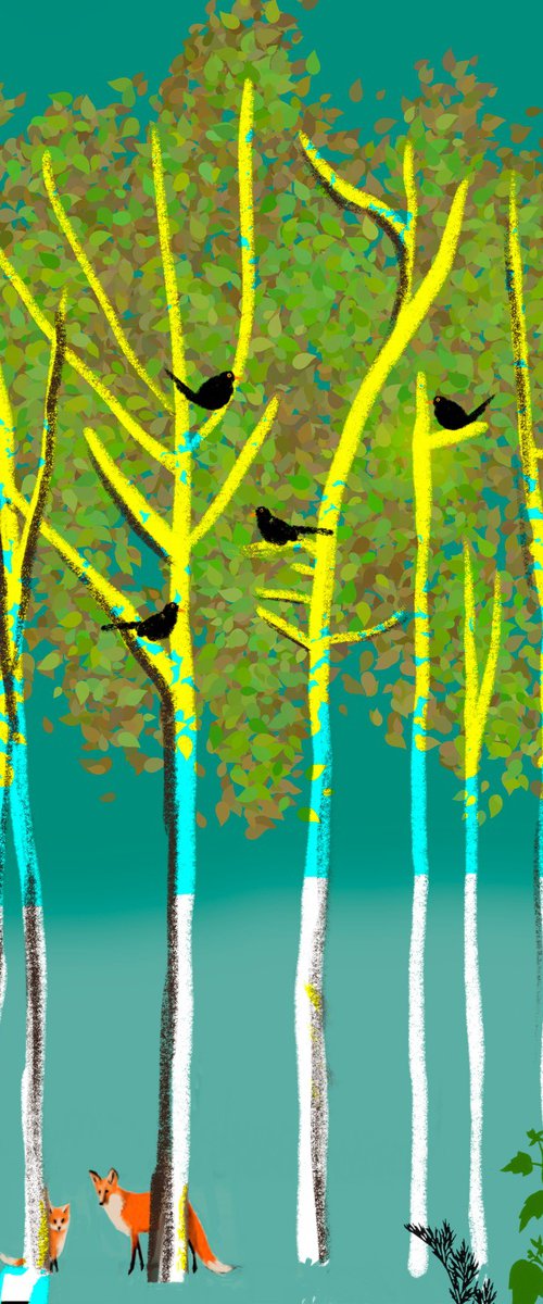 The Blackbirds , cute lovebird tree artwork v2 by Stuart Wright