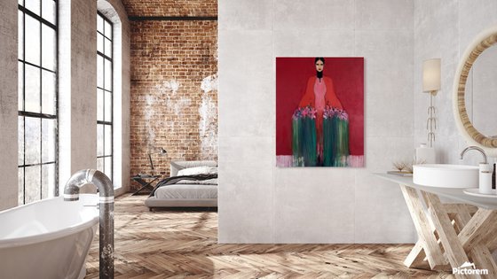 Girl with Flowers II (Red)