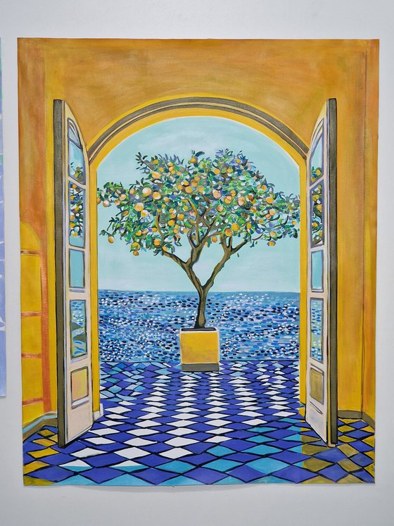 Seascape with orange tree