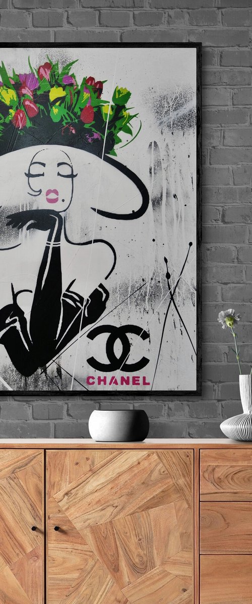 The Raw Chanel 120cm x 100cm Chanel Hat Lady Textured Urban Pop Art by Franko