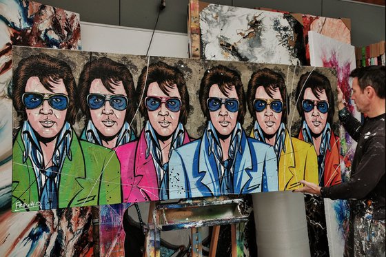 The 6 Faces of Elvis 200cm x 80cm Concrete Texture Urban Pop Art