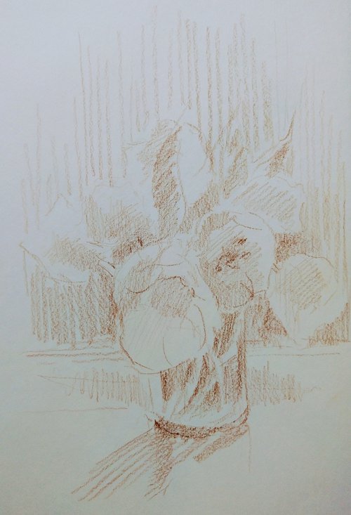 Tulipes #2. Original pencil drawing. by Yury Klyan