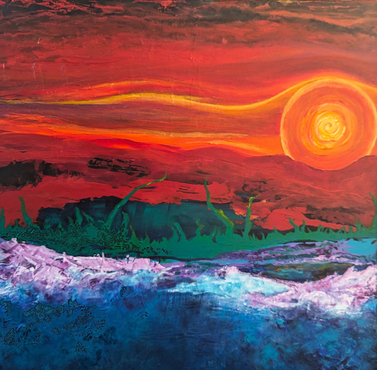 Abstract Landscape Acrylic Painting By Lisa Price, 31 X 31", The Glow, Original Artwork