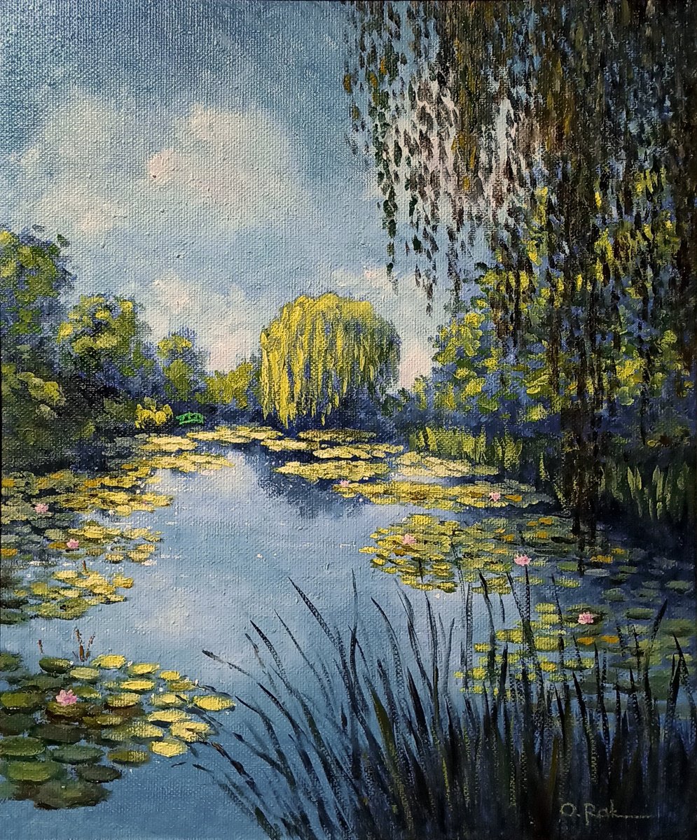 Impressionistic Landscape Oil Painting By Oleh Rak, 20 X 24", Pond In Giverny 4, Original Artwork