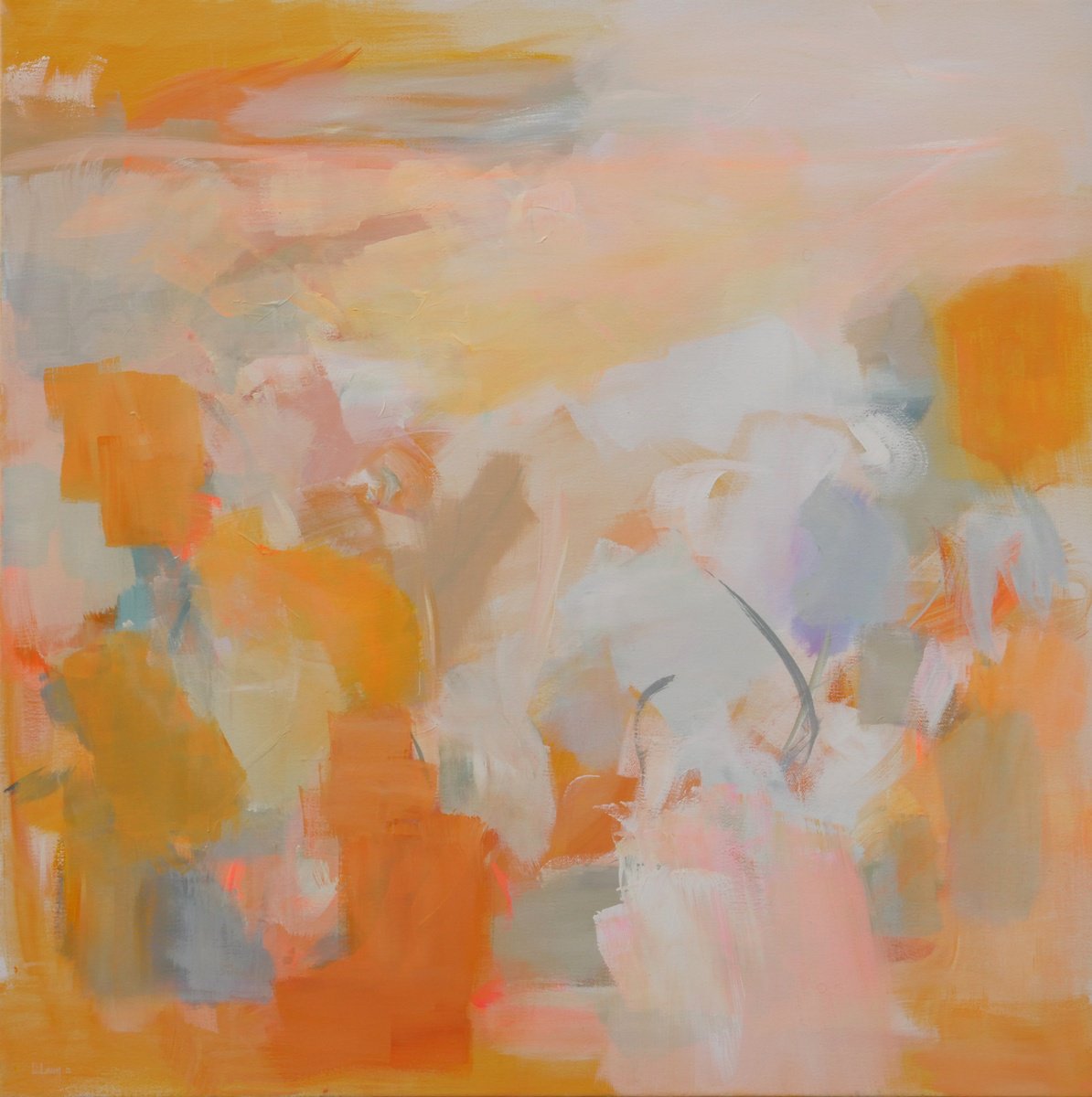 Abstract Acrylic Painting By Ute Laum, 39 X 39", Here Comes The Sun, Original Artwork