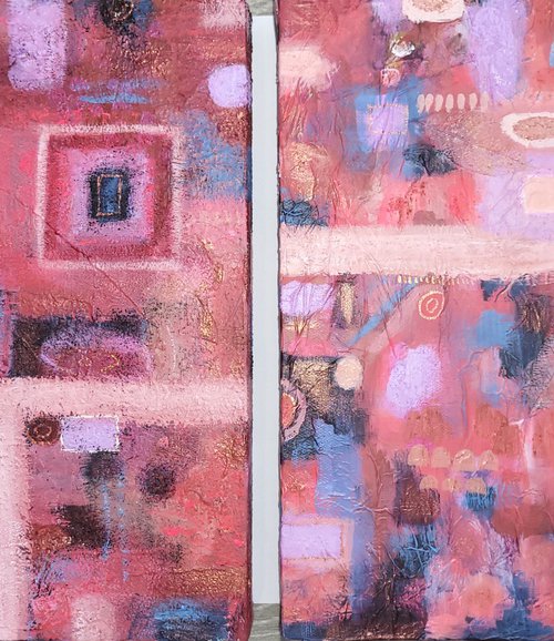 Diptych in Rust & Teal by Michele Wallington