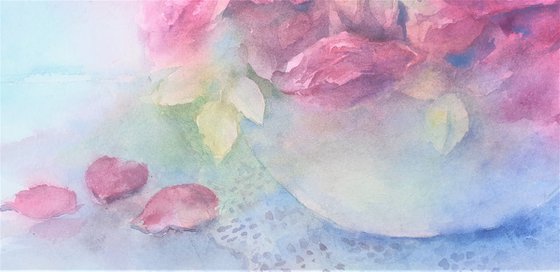 ROSES IN THE WHITE VASE 2020.023 original watercolor 41x31