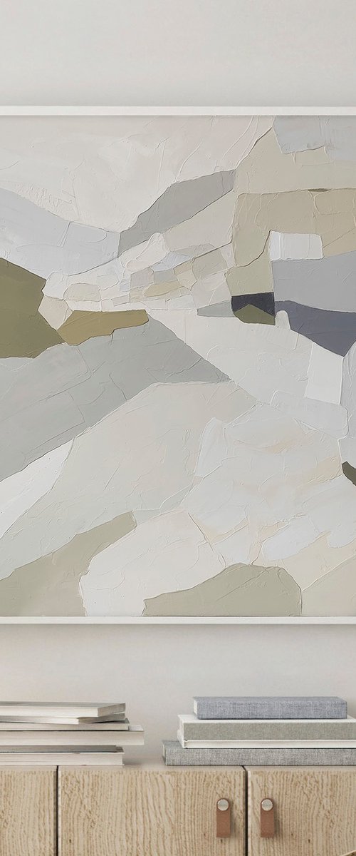 "Aura 4" Beige olive blue abstract art by Nina