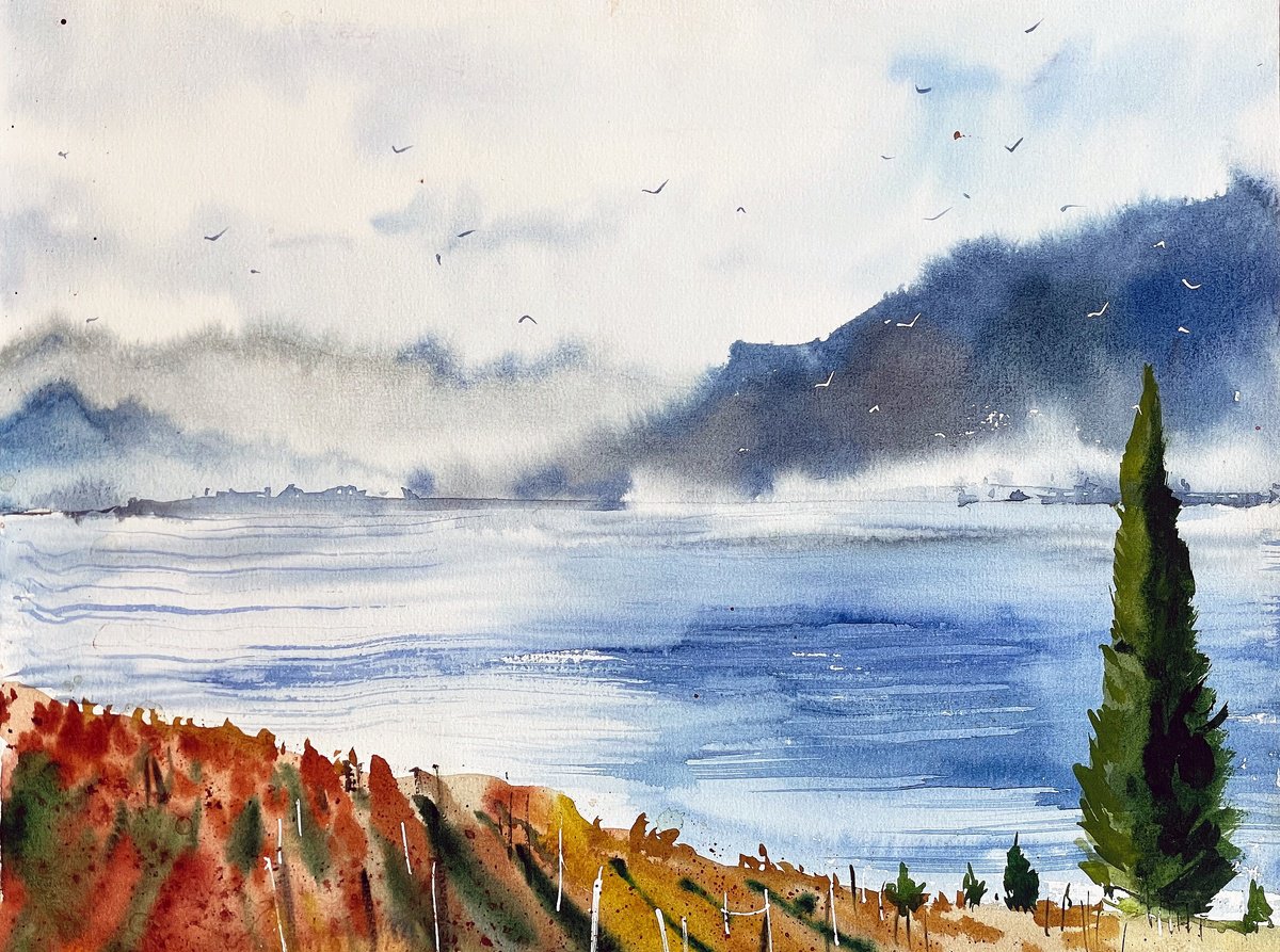 Impressionistic Landscape Watercolour By Ksenia Astakhova, 14 X 11", Autumn Sketch In Lavaux, Original Artwork