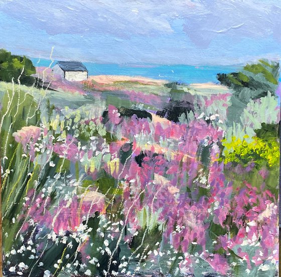 Wildflowers And Distant Beach Hut