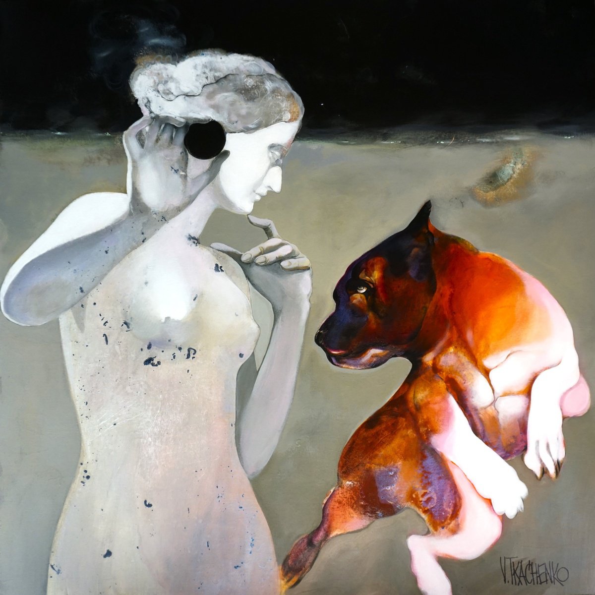 Organic Animal Acrylic Painting By Victor Tkachenko, 40 X 40", Apport!, Original Artwork