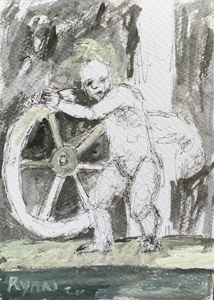 Titian Study - Cupid With The Wheel Of Time - Small Drawing by Ryan  Louder