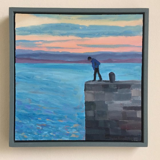 'A Man looks over the edge of Cellardyke Harbour walls, Fife'